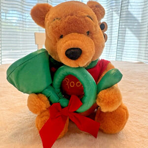Disney Christmas X-mas Winnie‎ The Pooh W/ Trumpet 12" Plush Doll